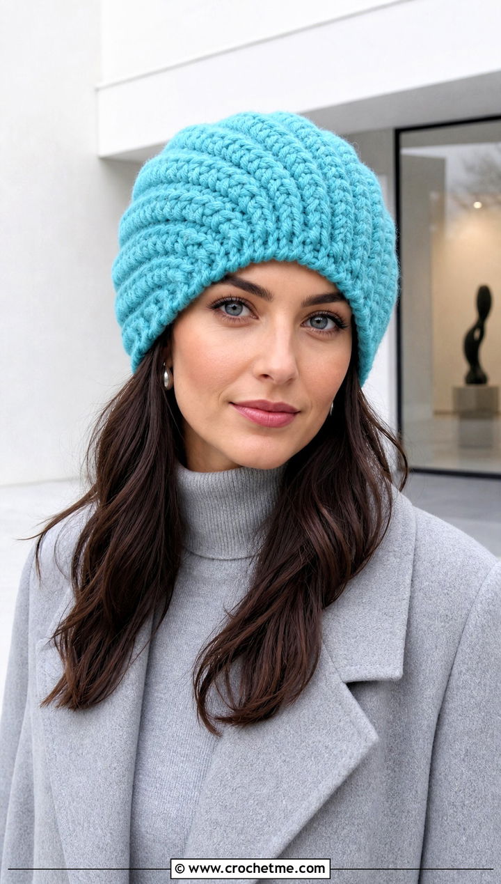 Bulky Yarn Crochet Spiral Beanie With Monochrome Outfit - 30 bulky 5 yarn crochet hat outfit ideas