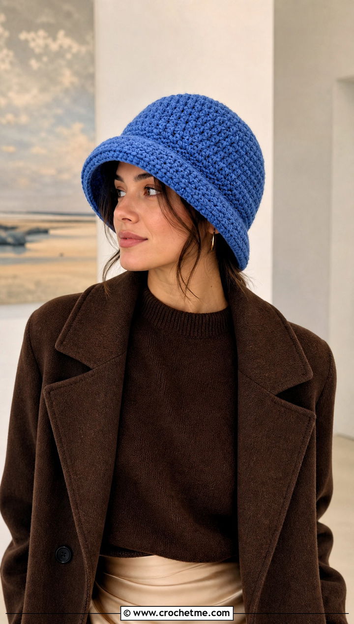Bulky Crochet Brimmed Cloche Hat With Satin Skirt - 15 Easy Bulky Crochet Hat outfit ideas