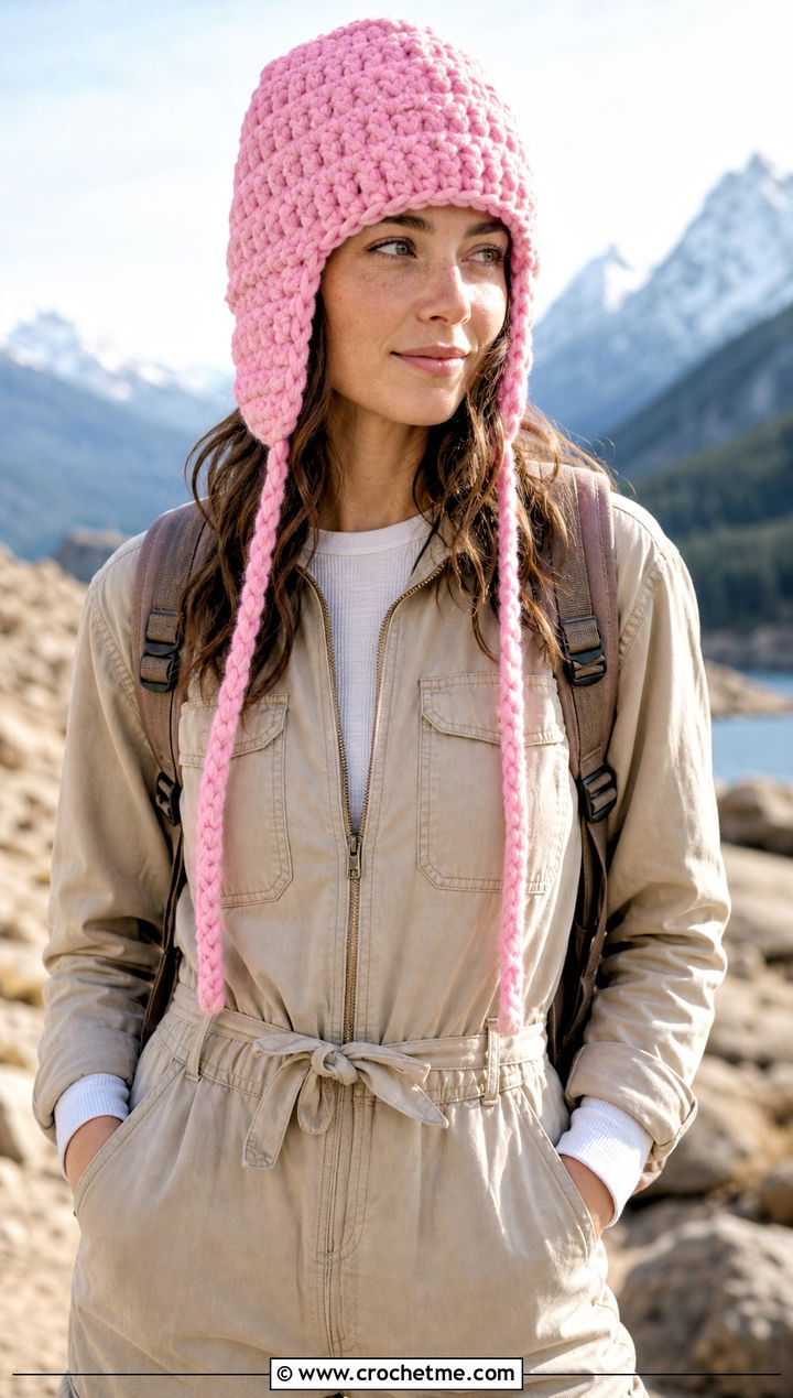 Bulky Crochet Earflap Hat With Utility Jumpsuit - 15 Easy Bulky Crochet Hat outfit ideas