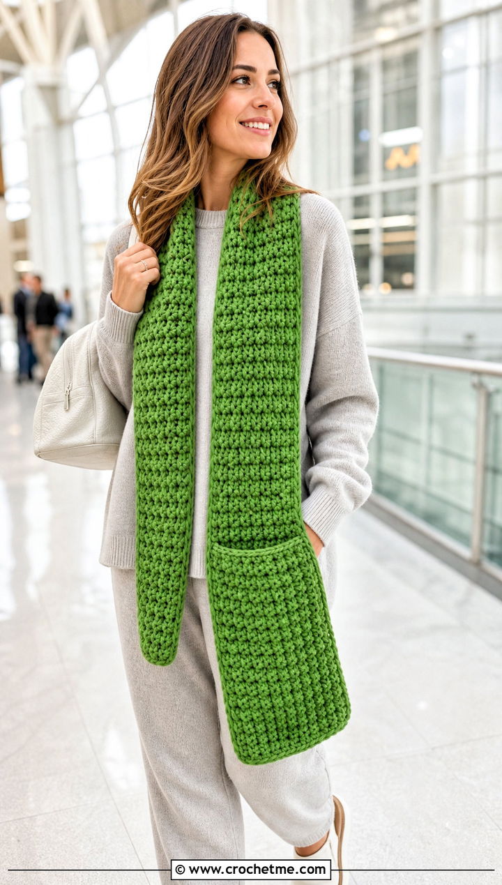 Bulky Pocket Crochet Scarf With Knit Set - 30 bulky yarn crochet scarf outfit ideas