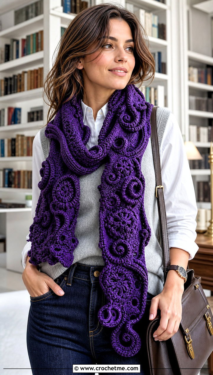 Bullion Stitch Freeform Crochet Scarf With Sweater Vest And Jeans - 25 Freeform Crochet Scarf outfit ideas