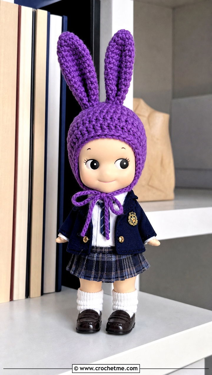 Bunny Bonnet Sonny Angel Crochet Hat With Preppy Blazer - 30 sonny angel crochet hat outfit ideas
