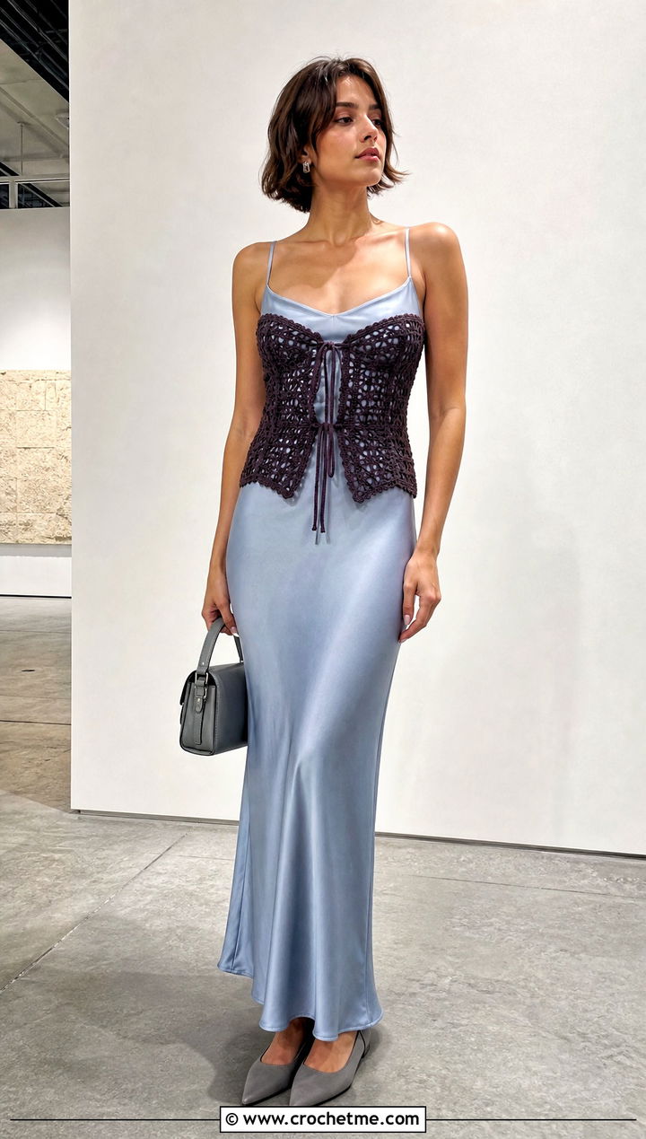 Bustier Crochet Corset With A Slip Dress - 25 easy crochet corset outfit ideas