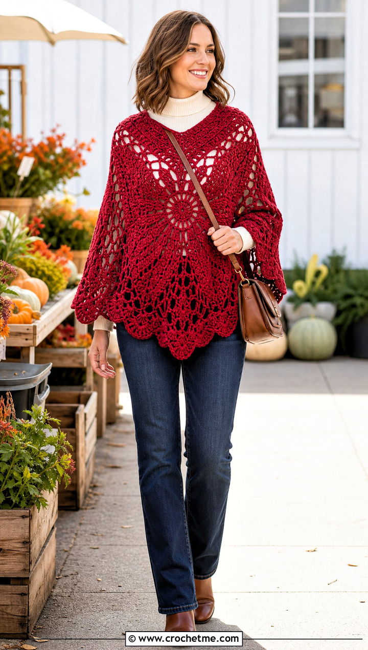 Butterfly Crochet Poncho With Straight Leg Jeans - 15 Crochet Butterfly Clothes and outfit ideas