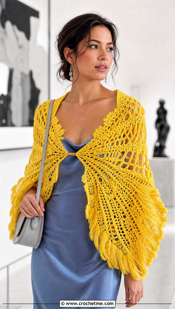 Butterfly Feather Crochet Shawl With Slip Dress - 30 crochet feather shawl outfit ideas