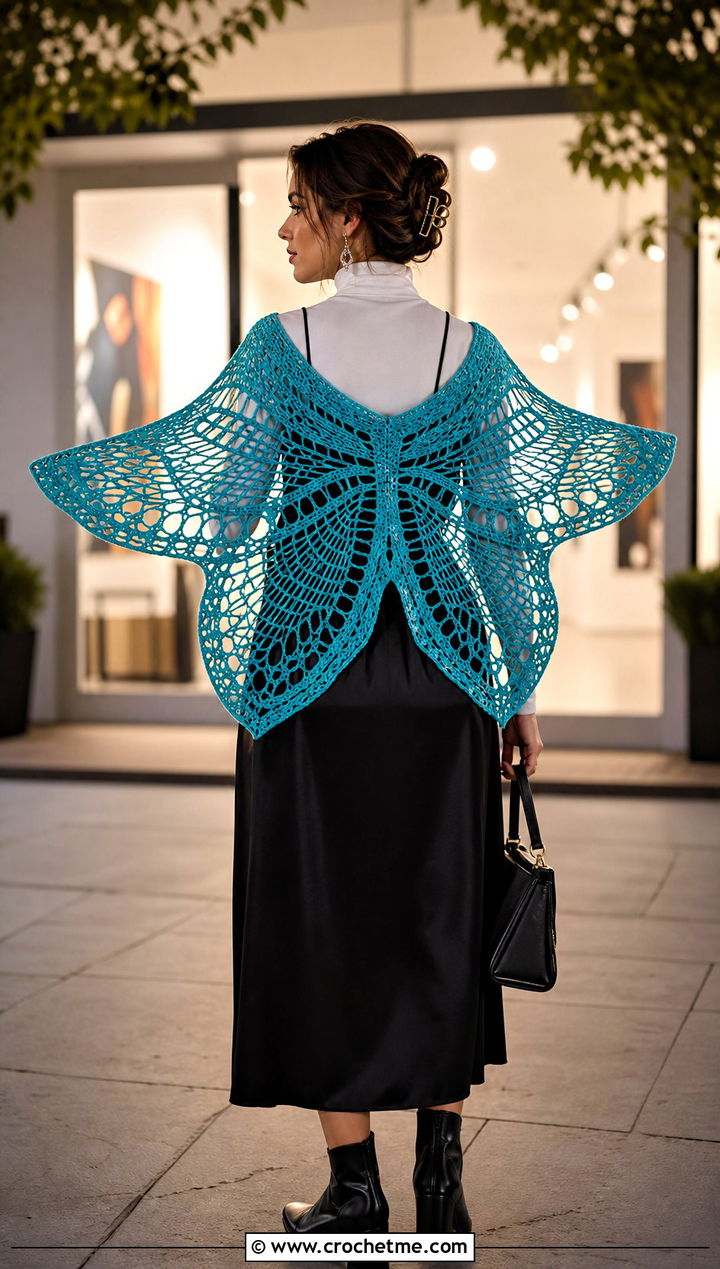 Butterfly Lace Crochet Shawl With Slip Dress And Boots - 25 Lace Crochet Shawl outfit ideas