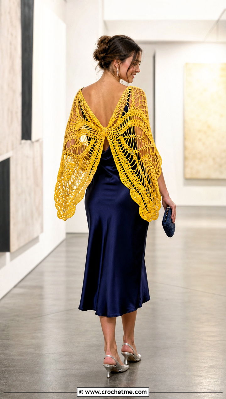 Butterfly Wing Shawl With Slip Dress - 30 Crochet Wing Shawl outfit ideas