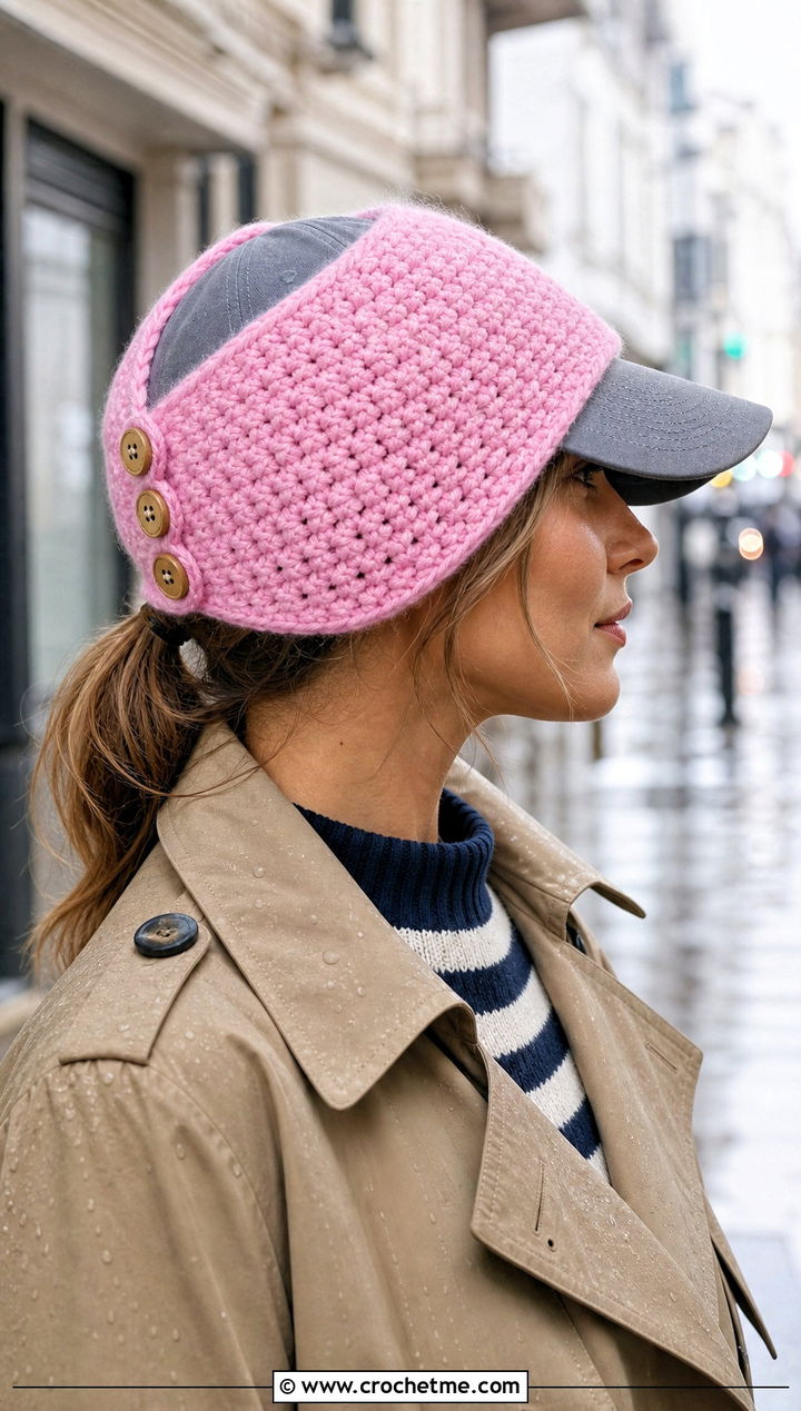Button Back Crochet Baseball Hat Ear Warmer With Trench Coat - 25 Crochet Baseball Hat Ear Warmer outfit ideas