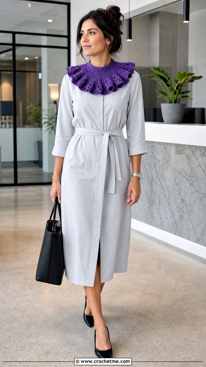 Button Back Crochet Clown Collar With Office Shirt Dress - 35 crochet clown collar outfit ideas