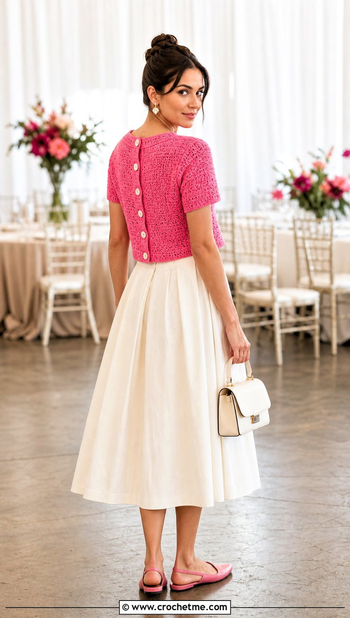 Button Back Crochet Top With Full Skirt - 35 Crochet Top With Buttons outfit ideas