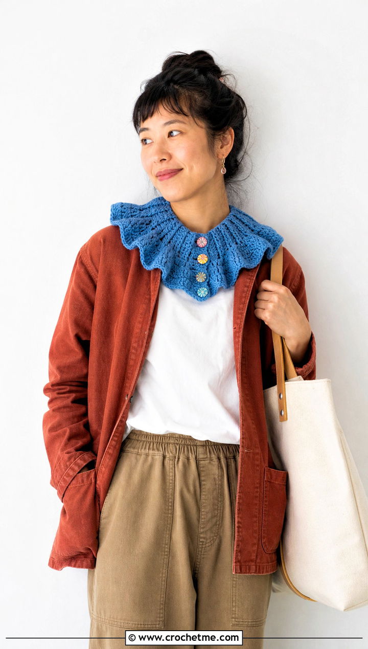 Button Front Clown Crochet Ruffle Collar With Chore Jacket - 25 Clown Crochet Ruffle Collar outfit ideas