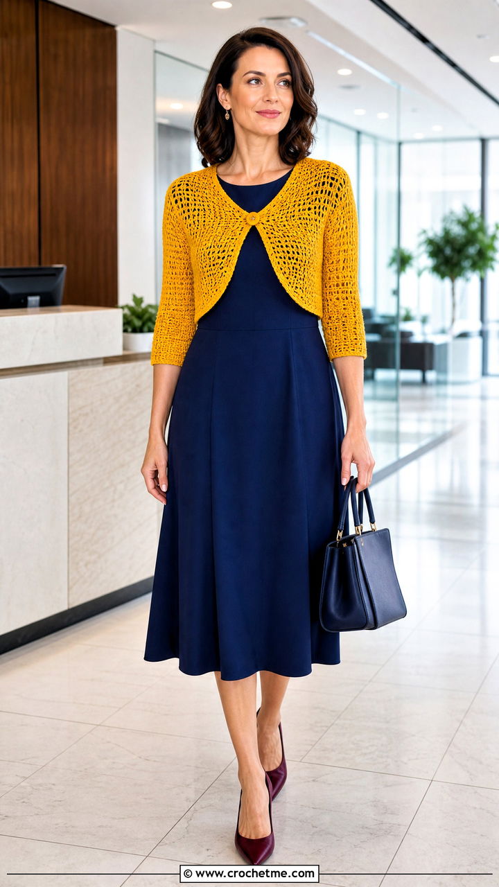 Button Front Crochet Bolero With Midi Dress - 35 crochet bolero outfit ideas