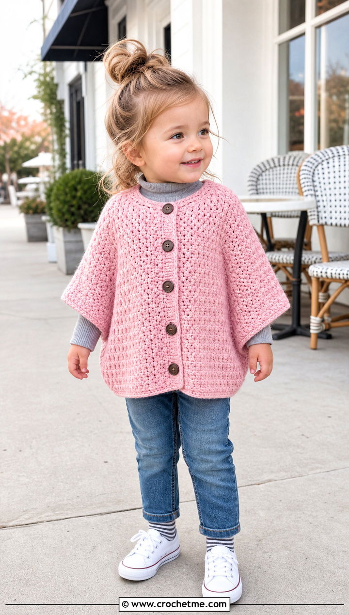 Button Front Crochet Carseat Poncho With Straight Jeans - 25 Crochet Carseat Poncho outfit ideas