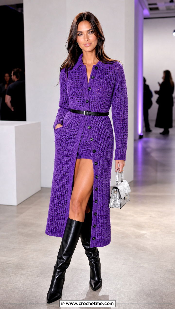 Button Front Crochet Long Coat As A Dress - 35 crochet long coat outfit ideas