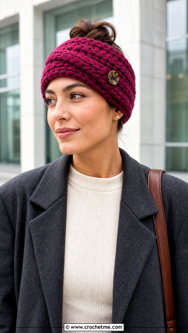 Buttoned Chunky Ear Warmer With Blazer And Jeans - 25 Crochet Chunky Ear Warmer outfit ideas