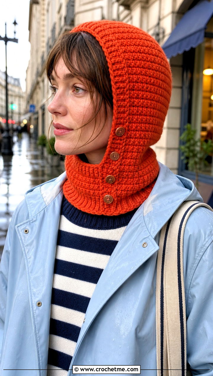 Buttoned Crochet Balaclava With Raincoat - 25 easy crochet balaclava outfit ideas
