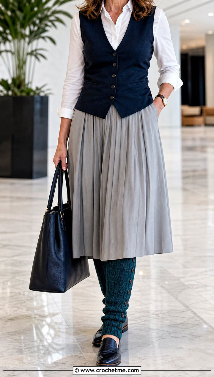 Buttoned Crochet Leg Warmers With Midi Skirt - 15 Crochet Clothes Leg Warmers outfit ideas