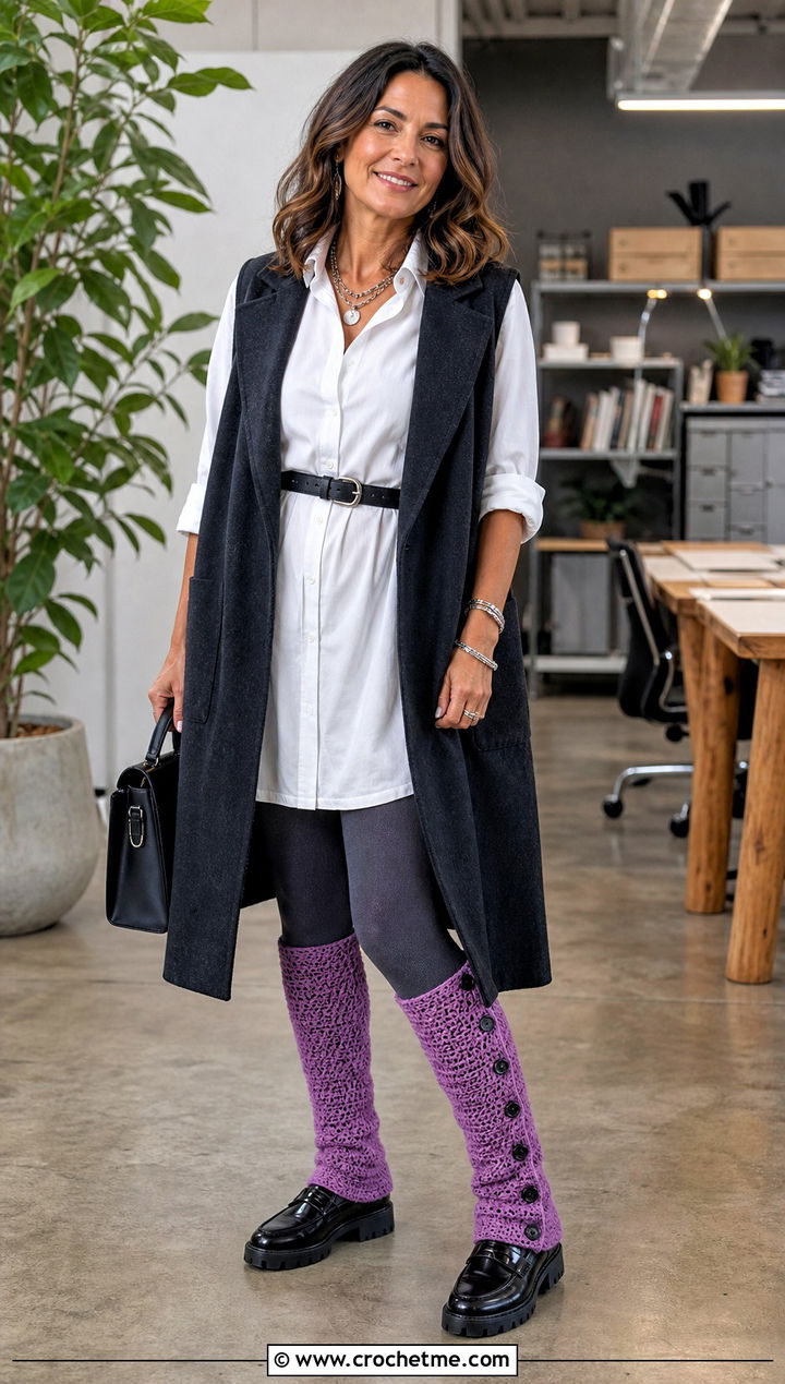 Buttoned Crochet Leg Warmers With Shirt Dress - 30 crochet leg warmers ideas