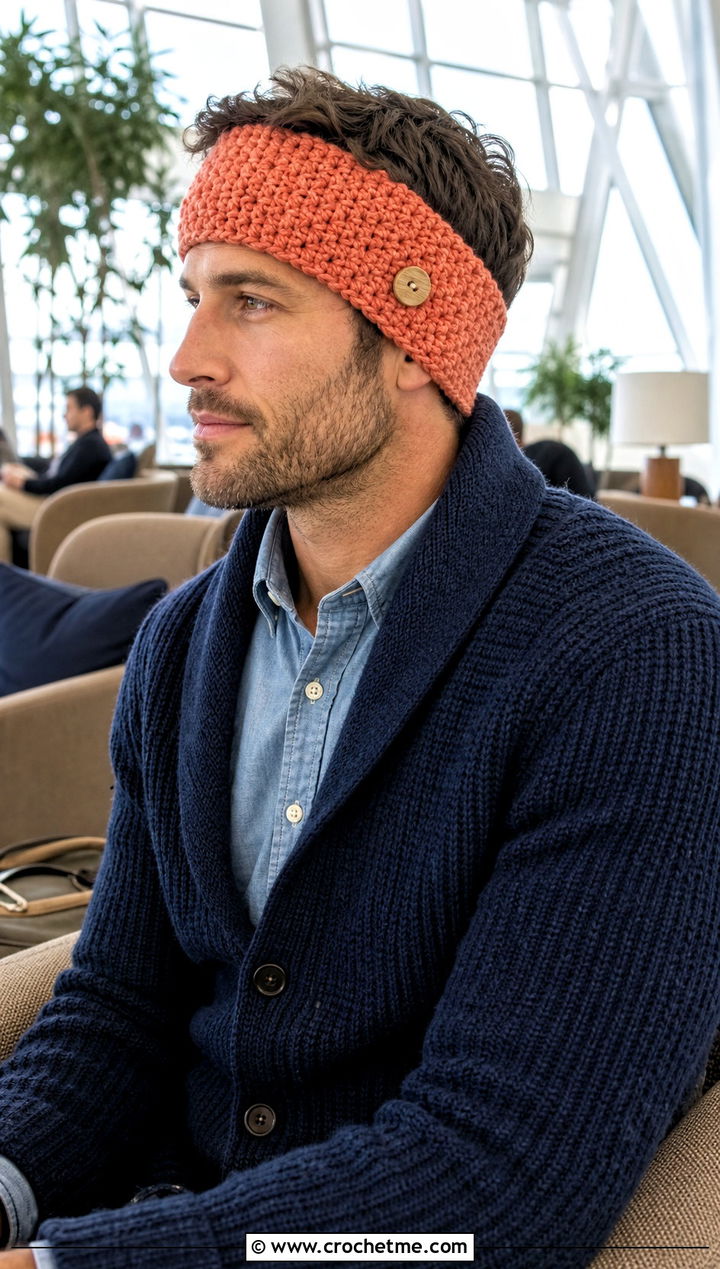 Buttoned Crochet Mens Ear Warmer With Cardigan - 25 Crochet Mens Ear Warmer outfit ideas