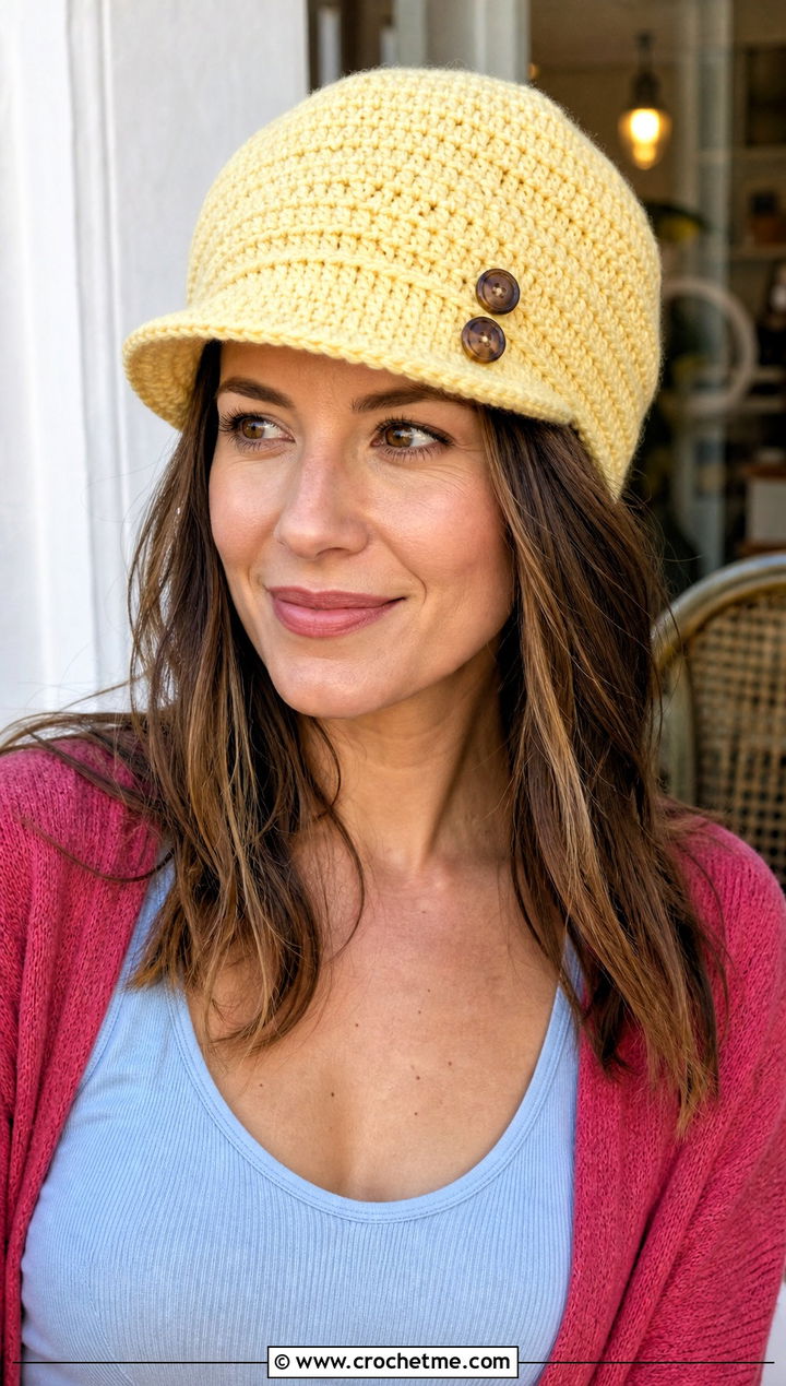 Buttoned Crochet Newsboy Hat With Cardigan And Jeans - 25 newsboy crochet hat outfit ideas