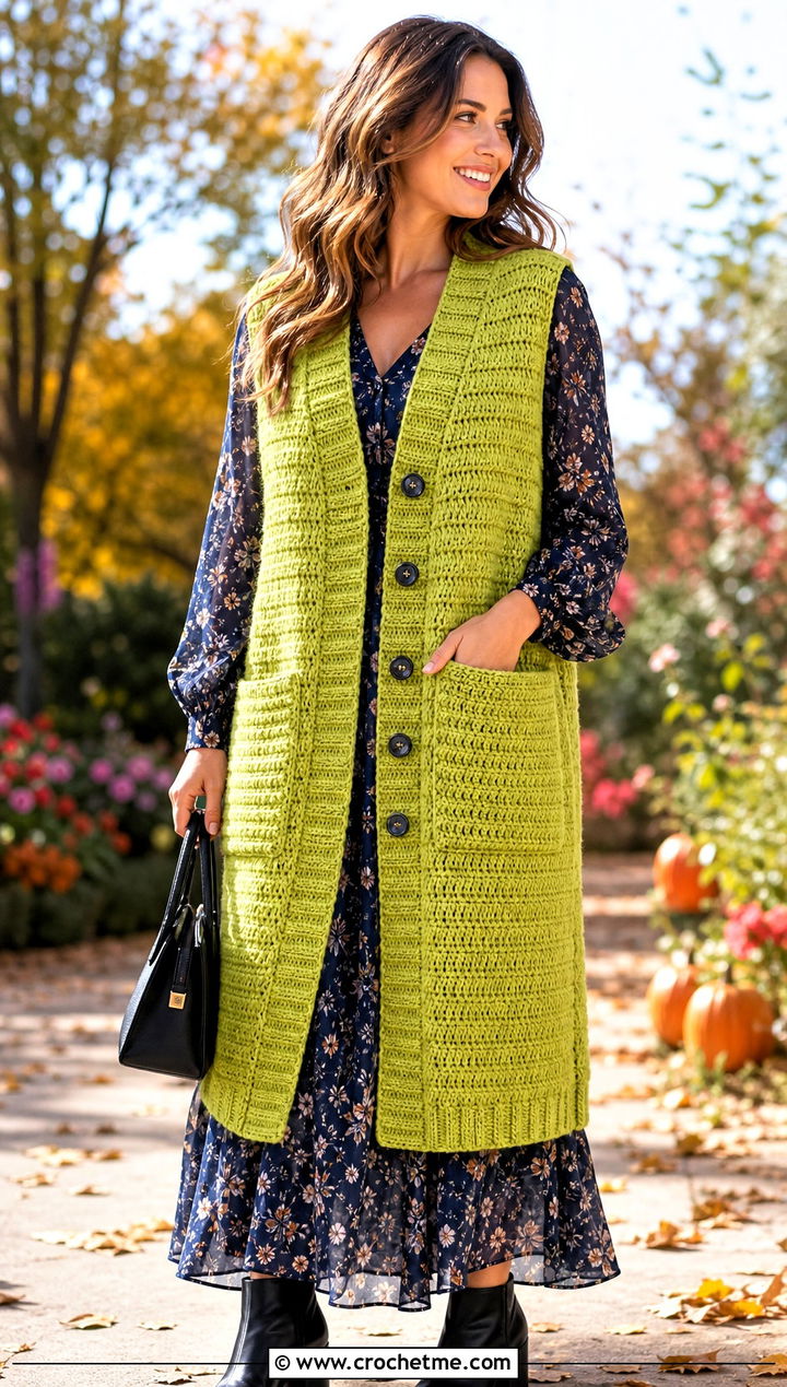 Buttoned Pocket Scarf With Maxi Dress And Boots - 25 crochet pocket scarves outfit ideas