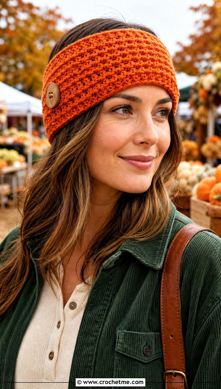 Buttoned Tunisian Crochet Earwarmer With Corduroy Overshirt - 15 Tunisian Crochet Earwarmer outfit ideas