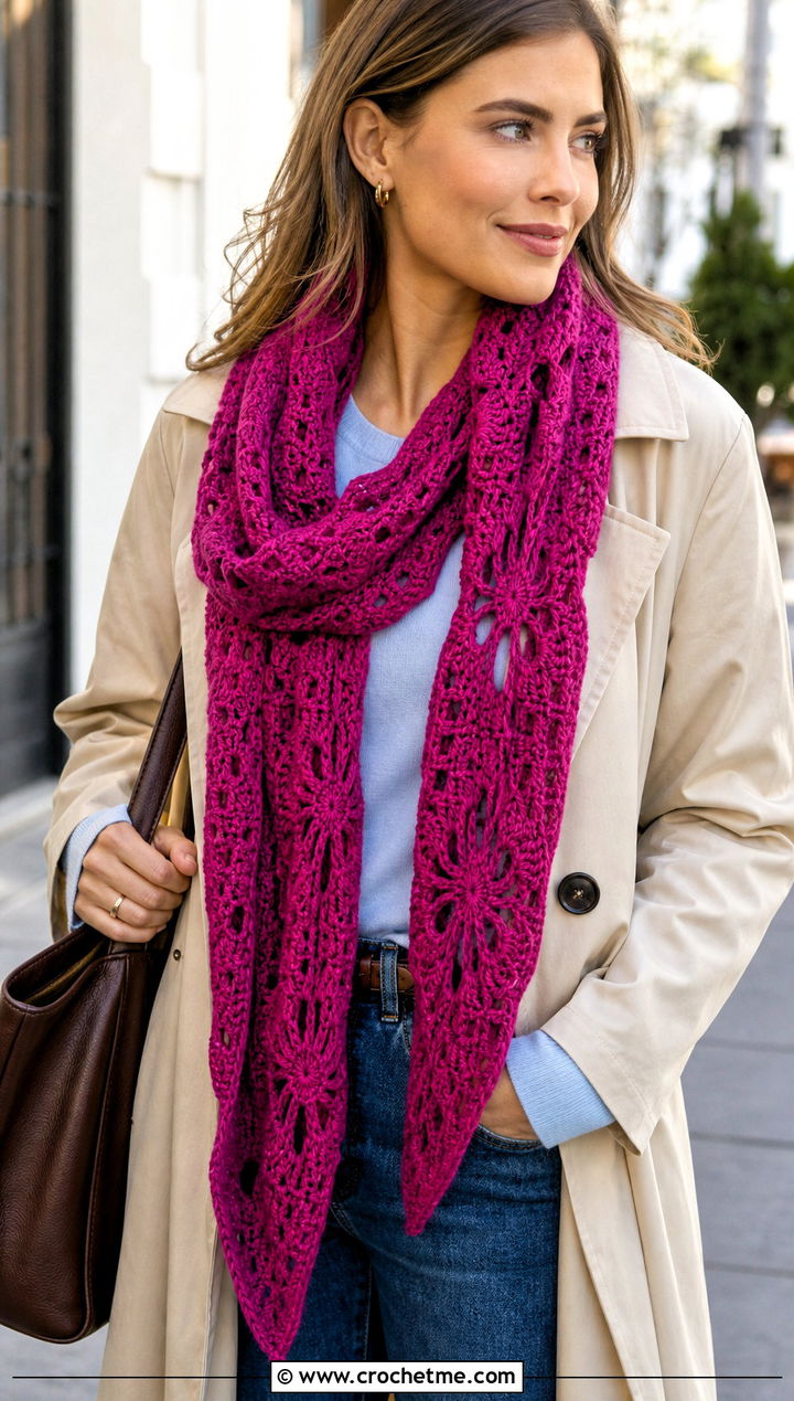 Bzzz Floral Shawl With Trench Coat And Straight Jeans - 15 sophie digard crochet shawl outfit ideas