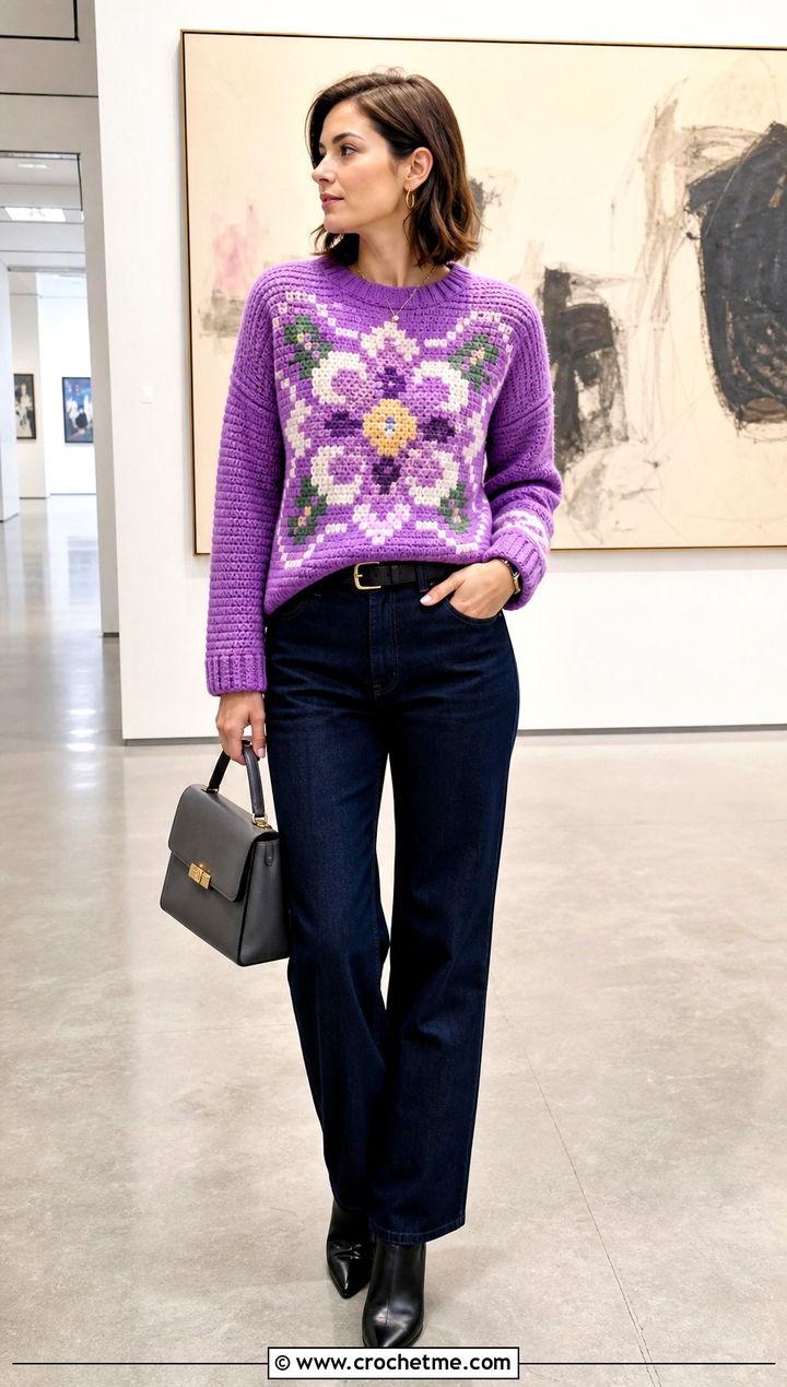 C C Graphgan Crochet Sweater With Tailored Denim - 25 c2c crochet sweater outfit ideas