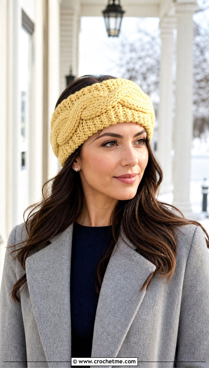 Cable Chunky Ear Warmer With Sweater Dress - 25 Crochet Chunky Ear Warmer outfit ideas