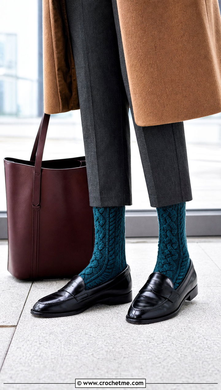 Cable Crew Crochet Wool Socks With Tailored Trousers - 30 Crochet Wool Socks outfit ideas