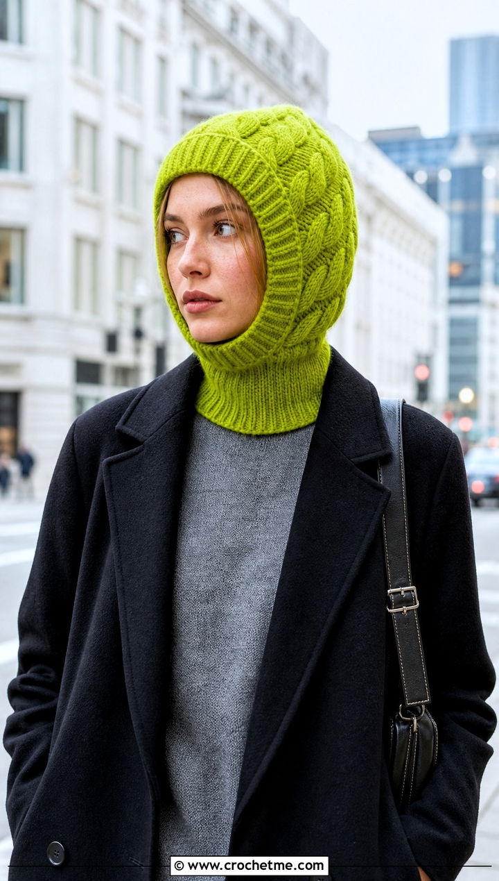 Cable Crochet Balaclava Hat With Long Coat - 25 Cable Crochet Hat outfit ideas