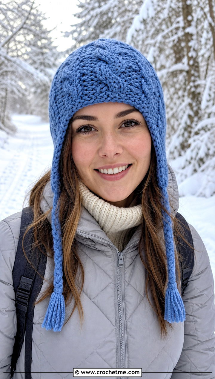 Cable Crochet Earflap Hat With Quilted Coat - 25 Cable Crochet Hat outfit ideas