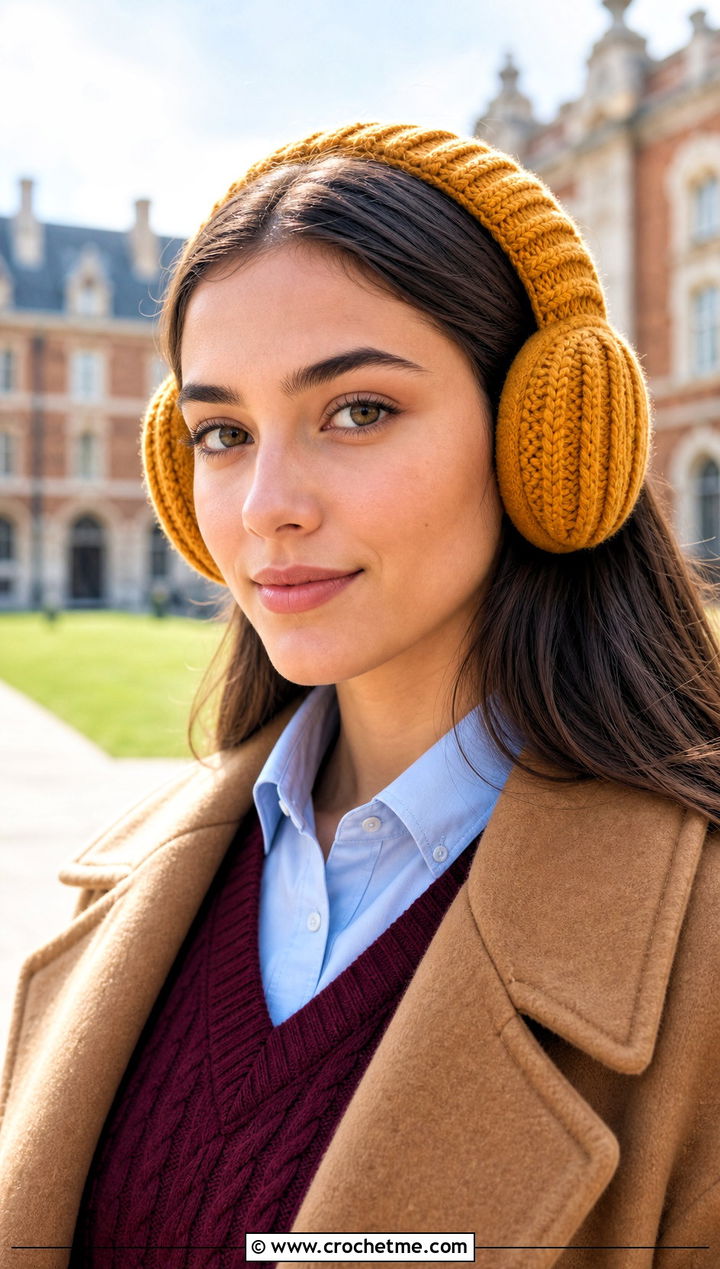 Cable Crochet Earmuffs Headband With Sweater Vest - 25 Crochet Earmuffs Headband outfit ideas