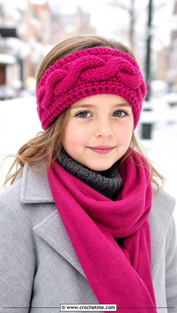 Cable Crochet Headband With Sweater Dress - 15 Childrens Crochet Headband outfit ideas