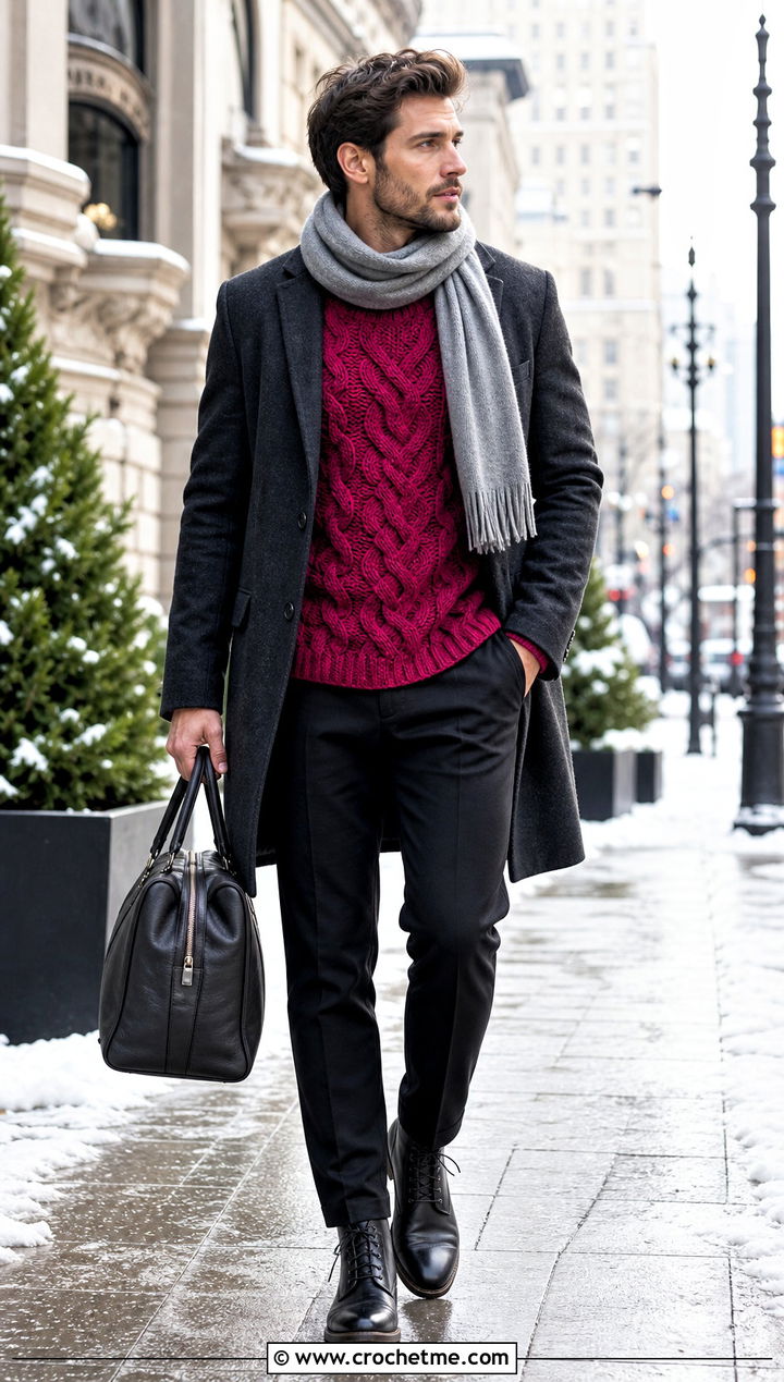 Cable Crochet Mens Pullover With Wool Coat - 15 crochet mens pullover outfit ideas