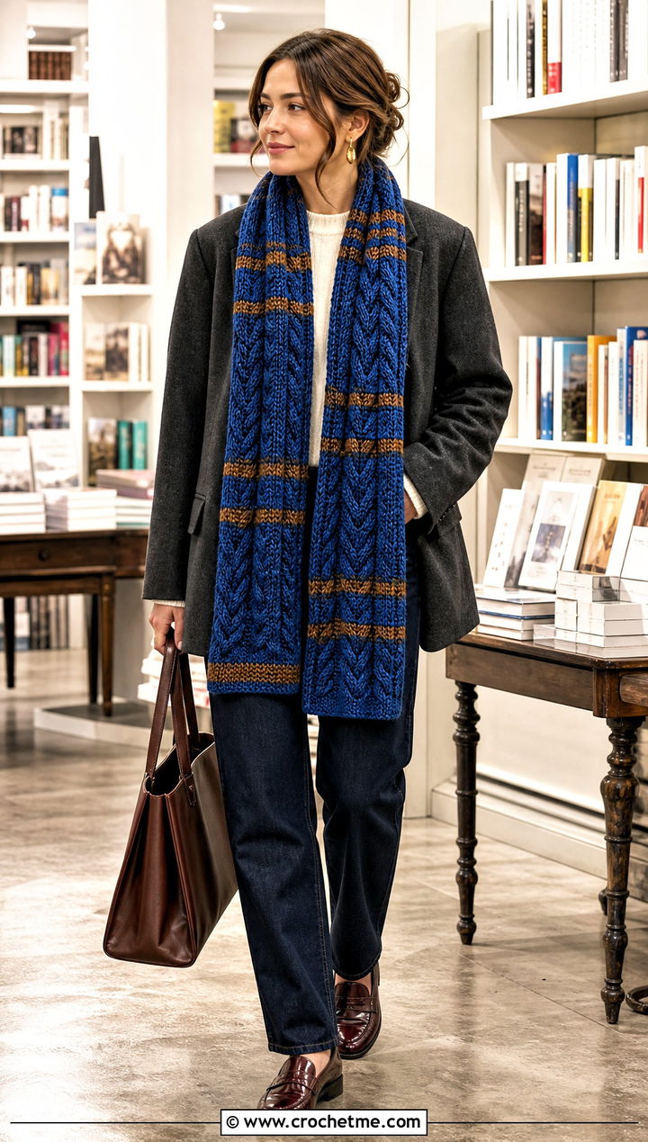 Cable Crochet Ravenclaw Scarf With Wool Blazer - 35 crochet ravenclaw scarf outfit ideas