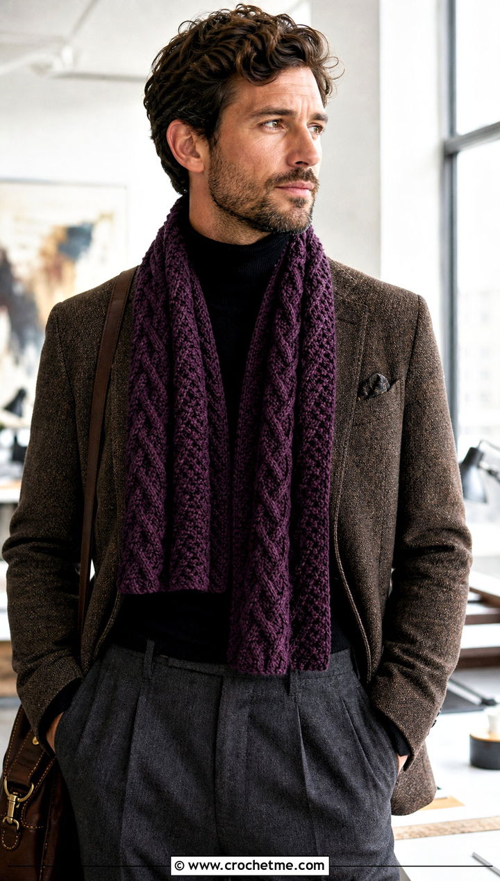 Cable Crochet Scarf With Turtleneck And Blazer - 20 Mens Winter Crochet Scarf outfit ideas