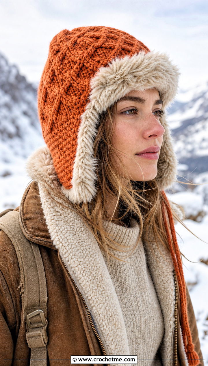 Cable Crochet Trapper Hat With Sherpa Jacket - 25 Cable Crochet Hat outfit ideas