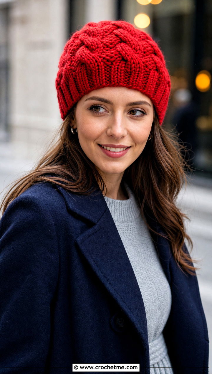 Cable Crochet Woolly Hat With Wool Coat And Sweater Dress - 15 Crochet Woolly Hat outfit ideas