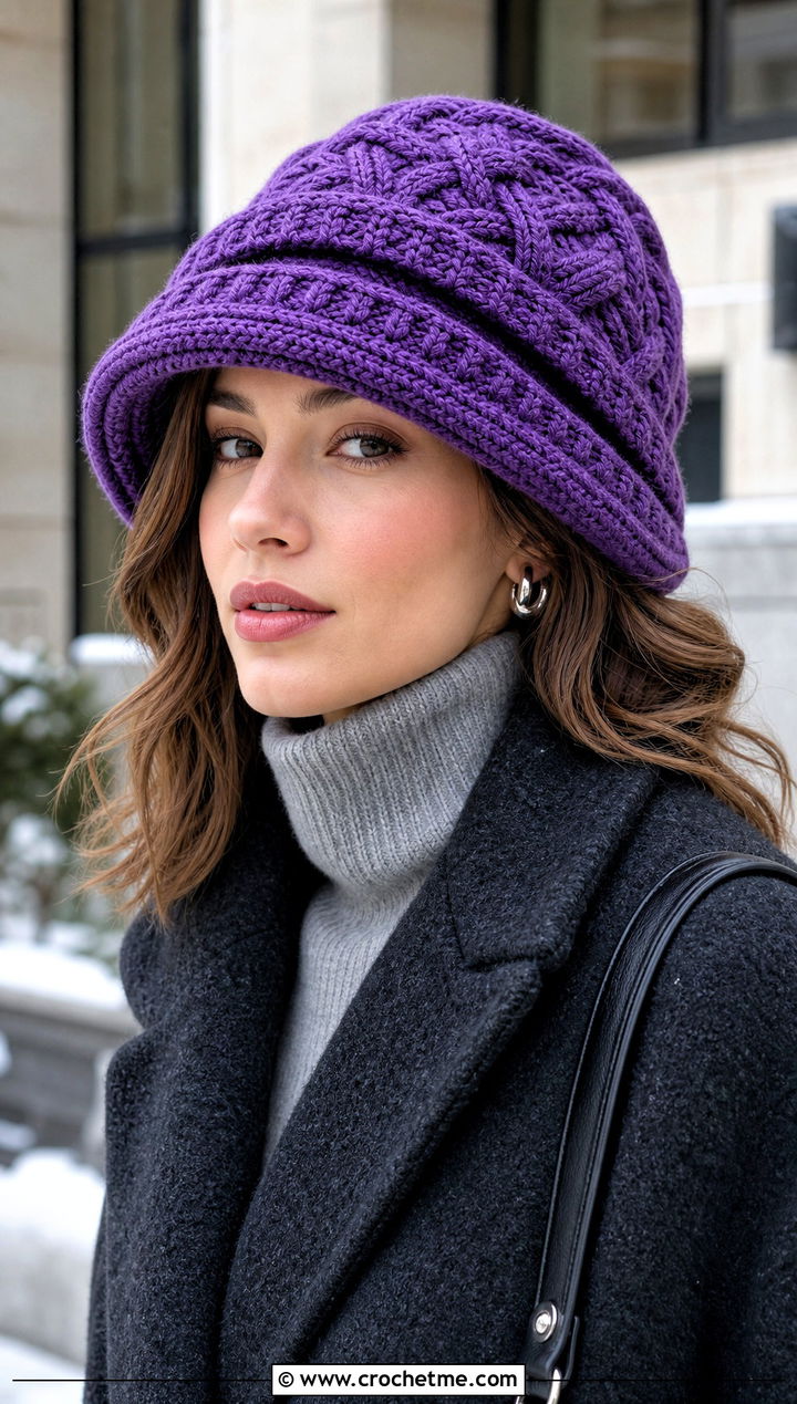Cable Double Brim Crochet Hat With Wool Coat - 20 Double Brim Crochet Hat outfit ideas