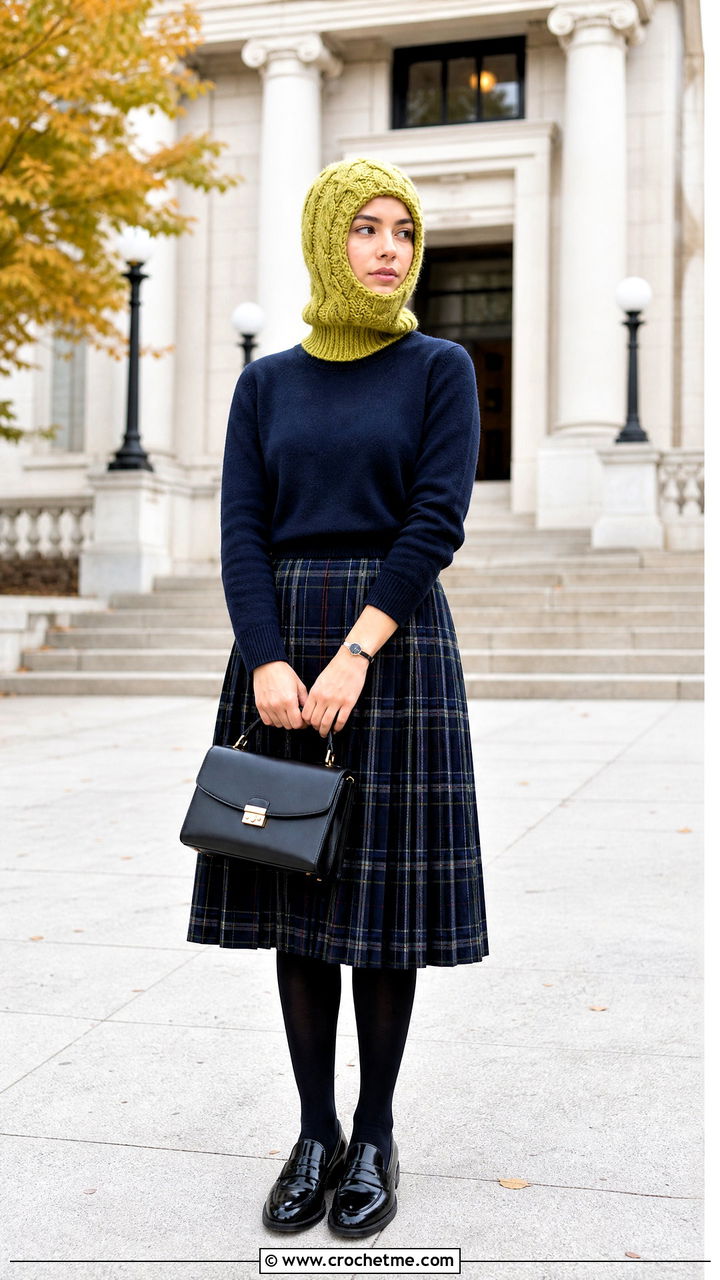 Cable Look Balaclava With Pleated Skirt - 35 crochet baclava hat outfit ideas