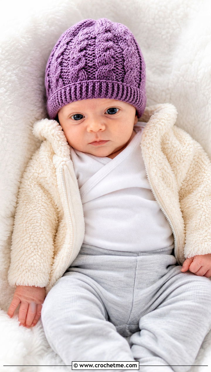 Cable Look Crochet Beanie With Teddy Jacket - 25 premie crochet beanie outfit ideas
