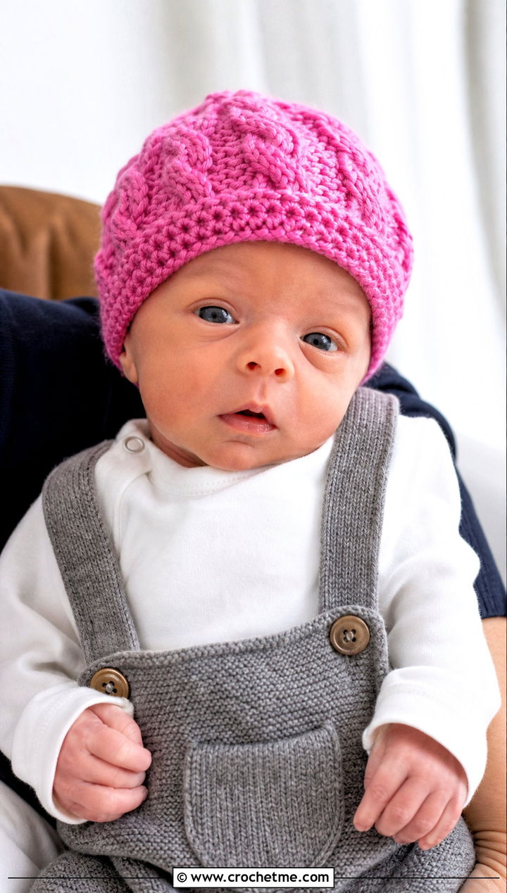 Cable Look Preemie Beanie With Suspender Romper - 30 crochet premie hats outfit ideas