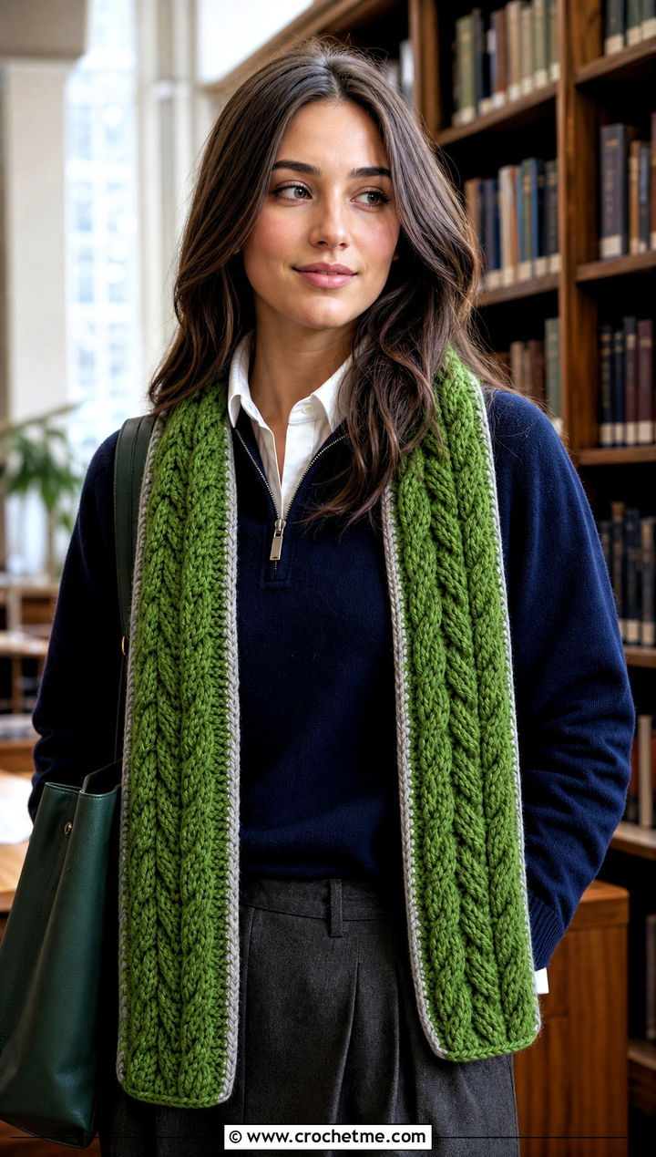 Cable Look Slytherin Crochet Scarf With Pleated Trousers - 30 slytherin crochet scarf outfit ideas