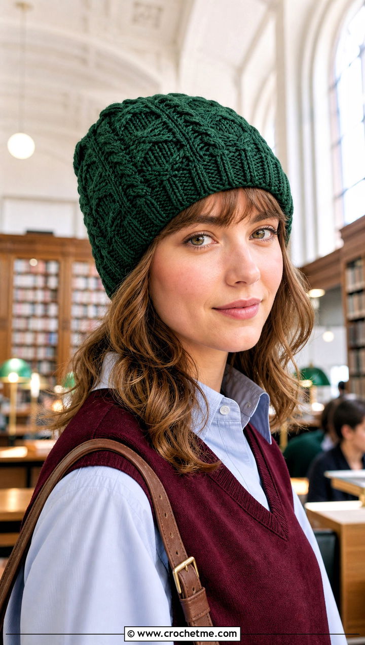 Cable Shell Stitch Beanie With Sweater Vest - 15 Crochet Shell Stitch Beanie outfit ideas