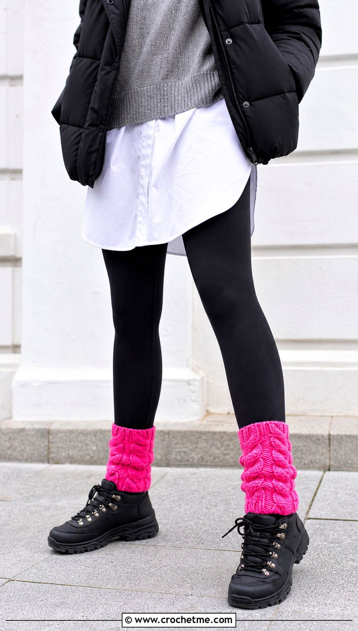 Cable Stitch Boot Crochet Winter Socks With Leggings - 30 crochet winter socks outfit ideas