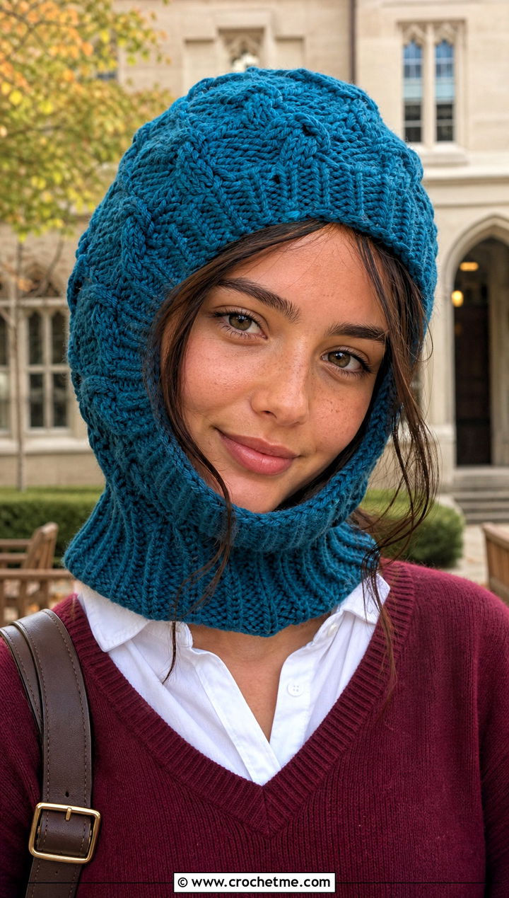 Cable Stitch Crochet Balaclava Hat With Preppy Outfit - 25 crochet balaclava hat outfit ideas