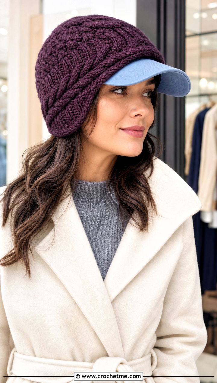 Cable Stitch Crochet Baseball Hat Ear Warmer With Sweater Dress - 25 Crochet Baseball Hat Ear Warmer outfit ideas