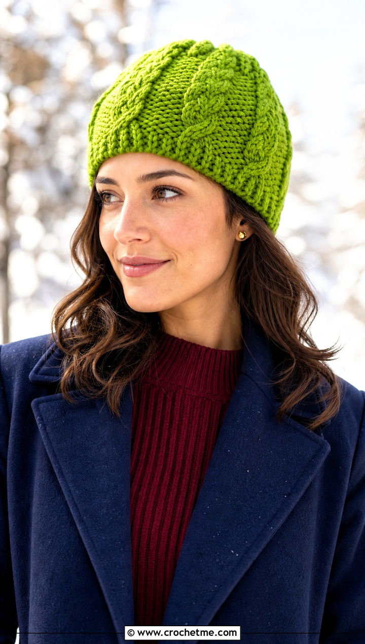 Cable Stitch Crochet Beanie With Sweater Dress - 35 basic crochet beanie outfit ideas