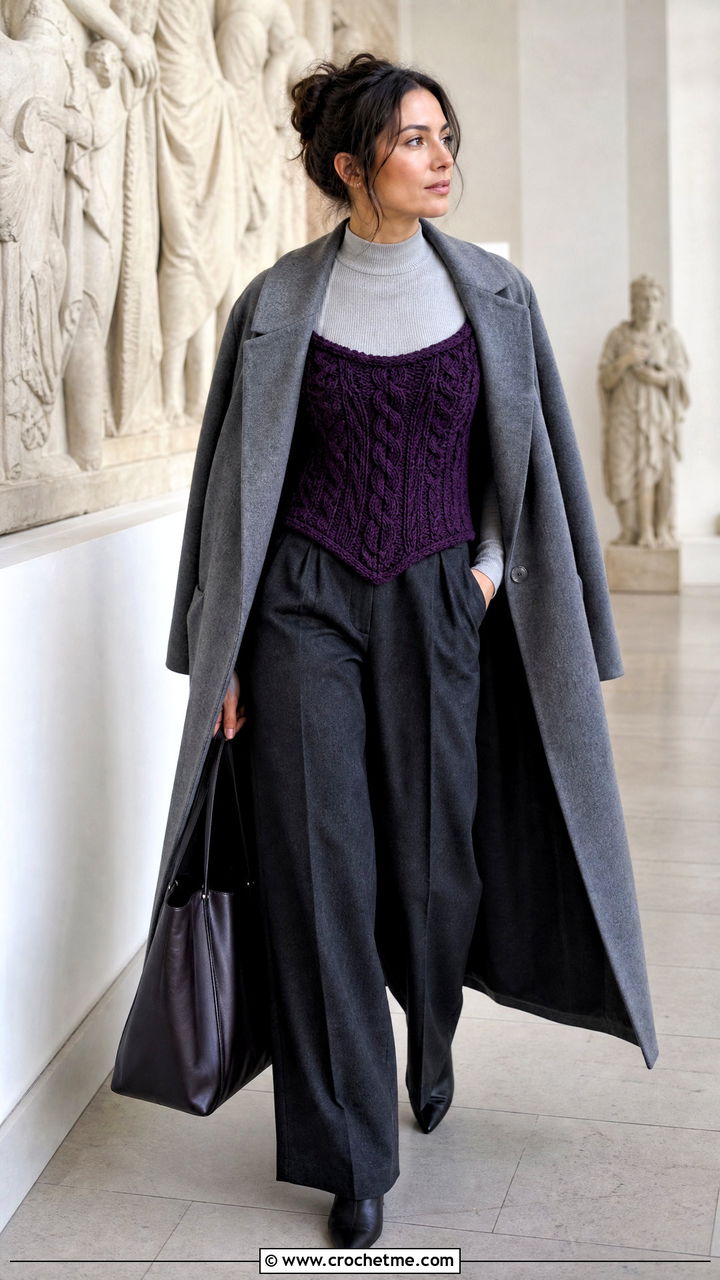 Cable Stitch Crochet Corset Top With Wool Trousers Cable Stitch Crochet Corset Top With Wool Trousers